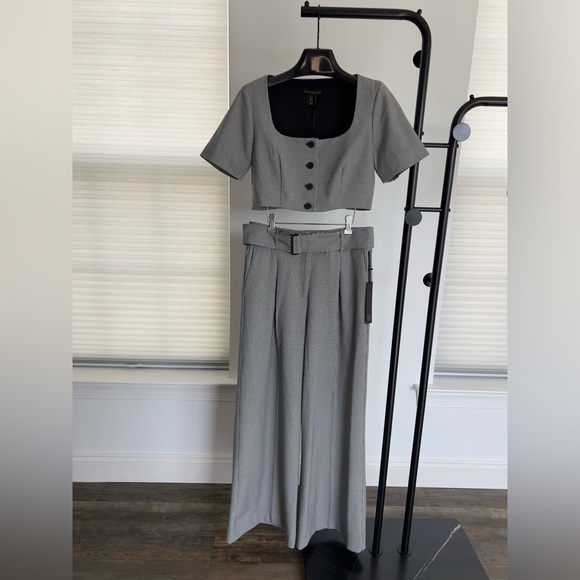 House Of Harlow 1960 Houndstooth 2 Piece Set CROP TOP & HIGH RISE WIDE LEG PANTS - Picture 4 of 16